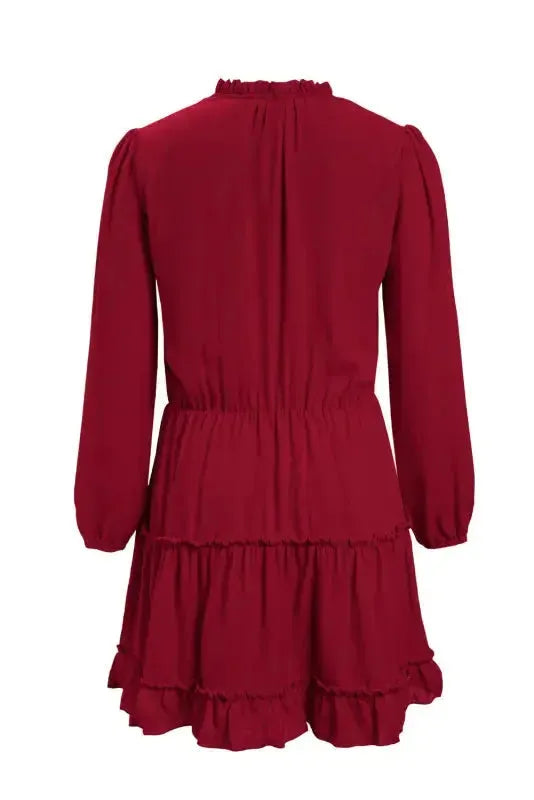 V Neck Long Sleeve Ruffle Tiered Mini Dress - Fashionfitz