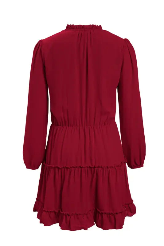 V neck long sleeve ruffle tiered mini dress - dresses