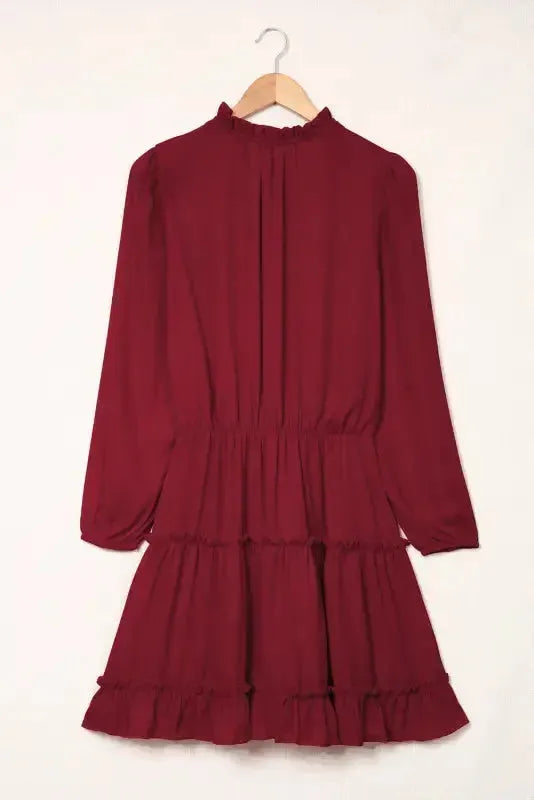 V Neck Long Sleeve Ruffle Tiered Mini Dress - Fashionfitz