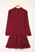 V Neck Long Sleeve Ruffle Tiered Mini Dress - Fashionfitz