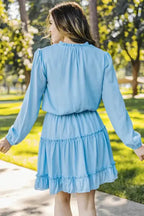V Neck Long Sleeve Ruffle Tiered Mini Dress - Fashionfitz