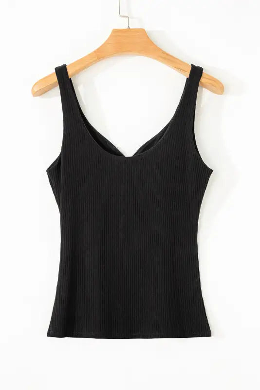 V neck ribbed knit sleeveless top | fashionfitz