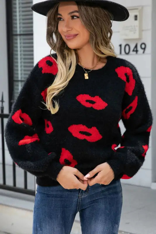 Bright pink valentine kisses fuzzy sweater - sweaters & cardigans