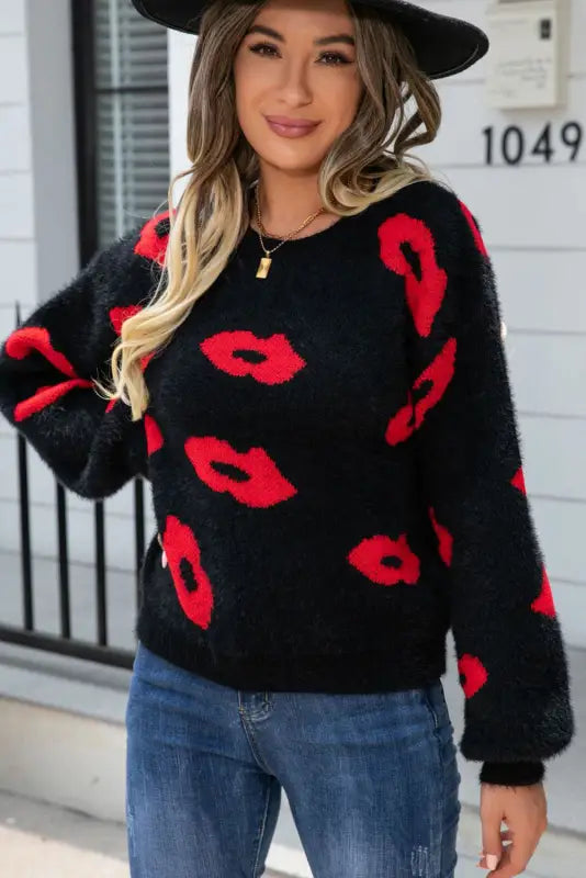 Bright pink valentine kisses fuzzy sweater - sweaters & cardigans