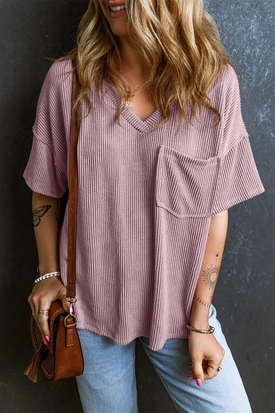 Lavender corded loose t-shirt - t-shirts