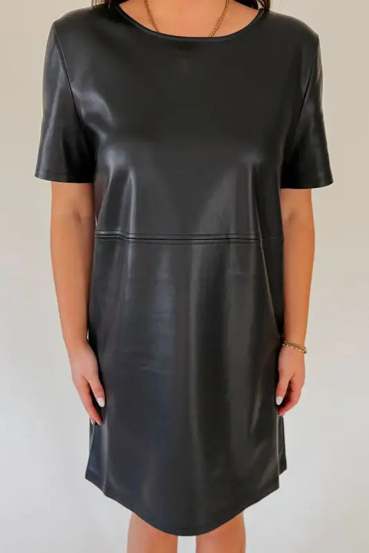 Vegan leather t-shirt dress - loose fit