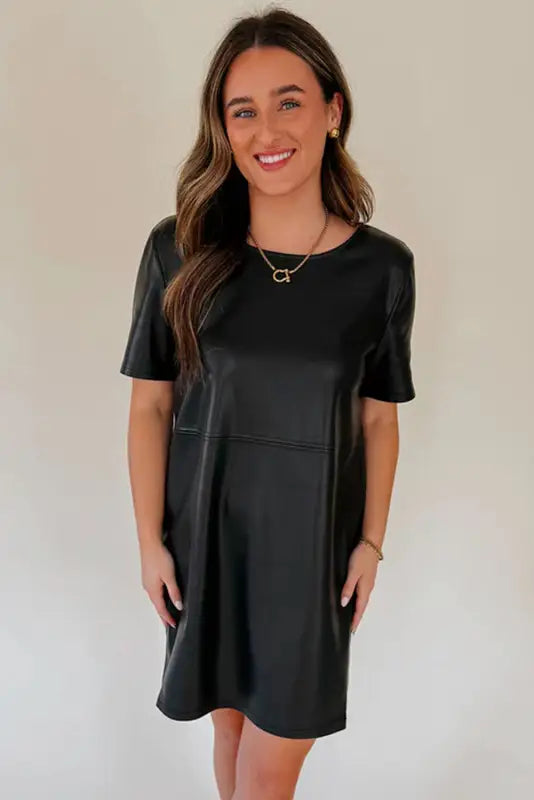 Vegan leather t-shirt dress - loose fit