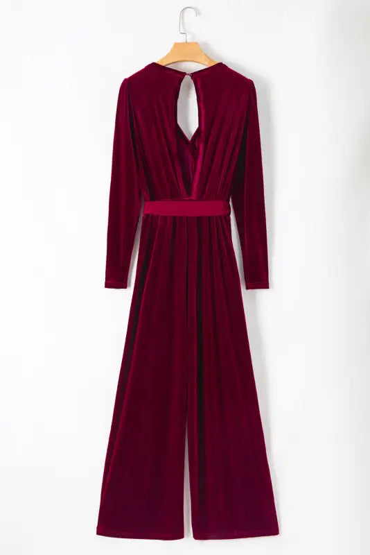 Chic jumpsuit | velvet cut-out-back wide leg | fashionfitz