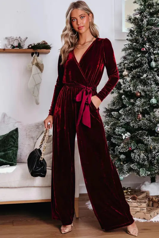 Chic jumpsuit | velvet cut-out-back wide leg | fashionfitz