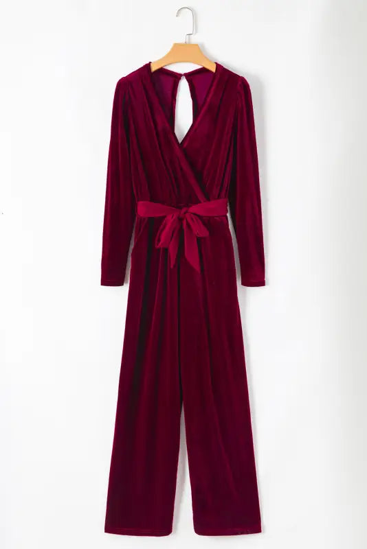 Chic jumpsuit | velvet cut-out-back wide leg | fashionfitz