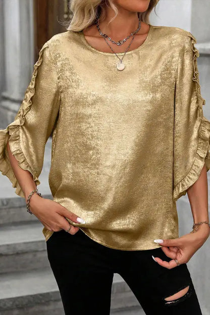 Velvet glow metallic gold blouse | fashiionfitz