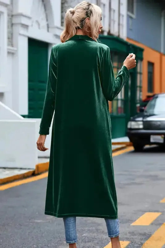 Velvet Long Duster Cardigan - Fashionfitz