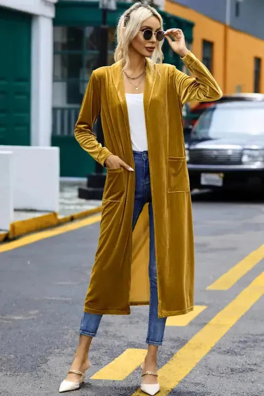 Velvet Long Duster Cardigan - Fashionfitz