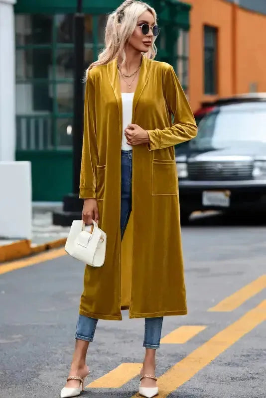 Velvet Long Duster Cardigan - Fashionfitz