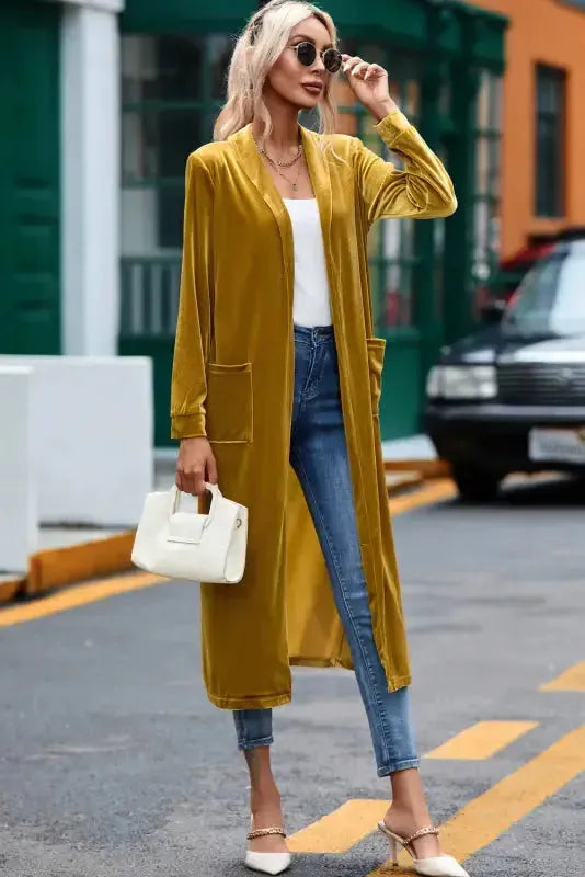 Velvet Long Duster Cardigan - Fashionfitz