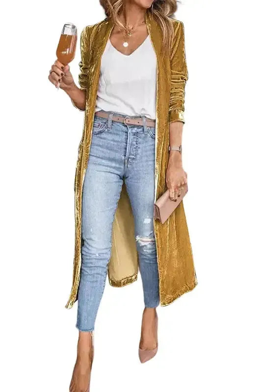 Velvet Long Duster Cardigan - Fashionfitz