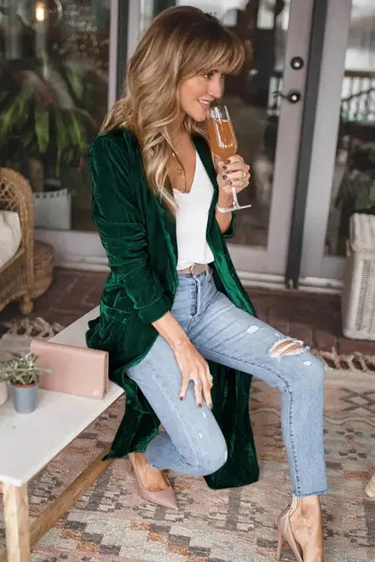 Velvet Long Duster Cardigan - Fashionfitz