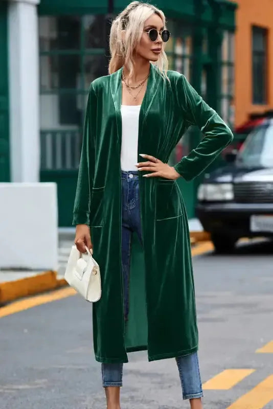 Velvet Long Duster Cardigan - Fashionfitz