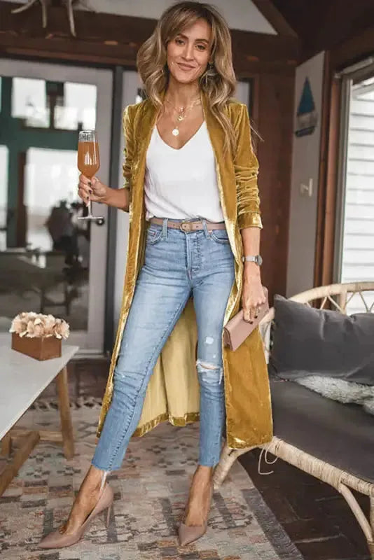 Velvet Long Duster Cardigan - Fashionfitz