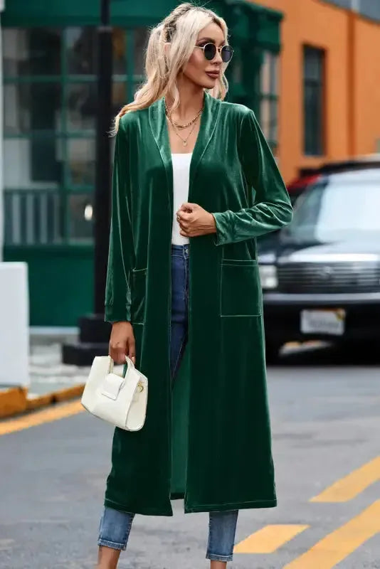Velvet Long Duster Cardigan - Fashionfitz