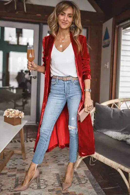 Velvet Long Duster Cardigan - Fashionfitz