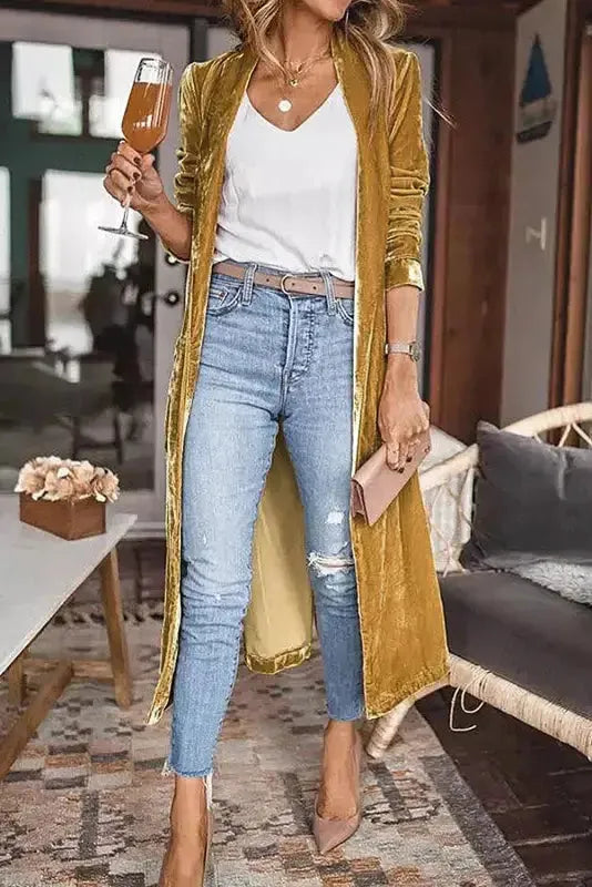 Velvet Long Duster Cardigan - Fashionfitz