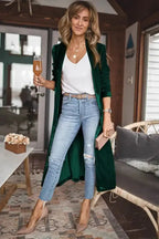 Velvet Long Duster Cardigan - Fashionfitz