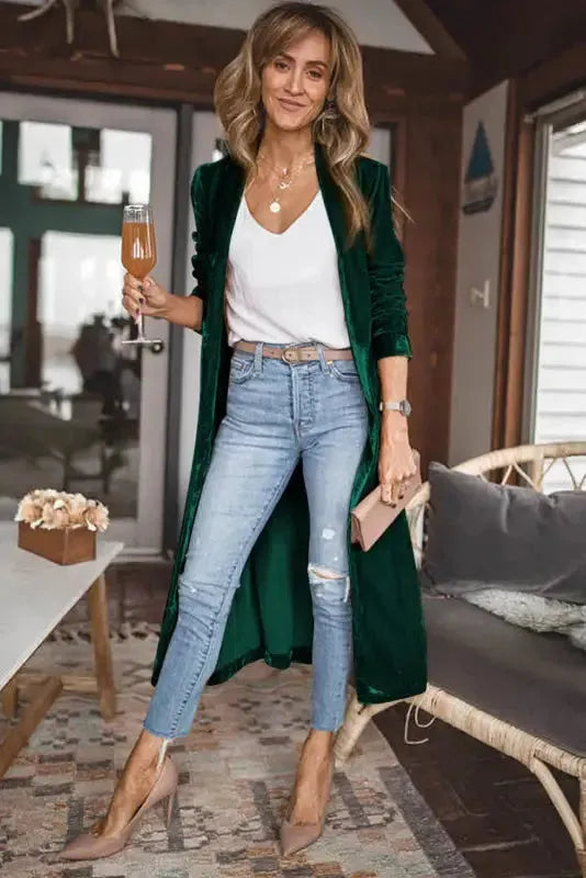 Velvet Long Duster Cardigan - Fashionfitz