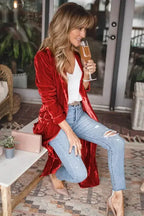 Velvet Long Duster Cardigan - Fashionfitz