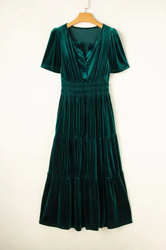 Velvet rhapsody tiered maxi dress - evergreen | fashionfitz