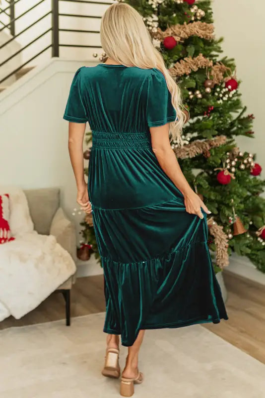 Velvet rhapsody tiered maxi dress - evergreen | fashionfitz