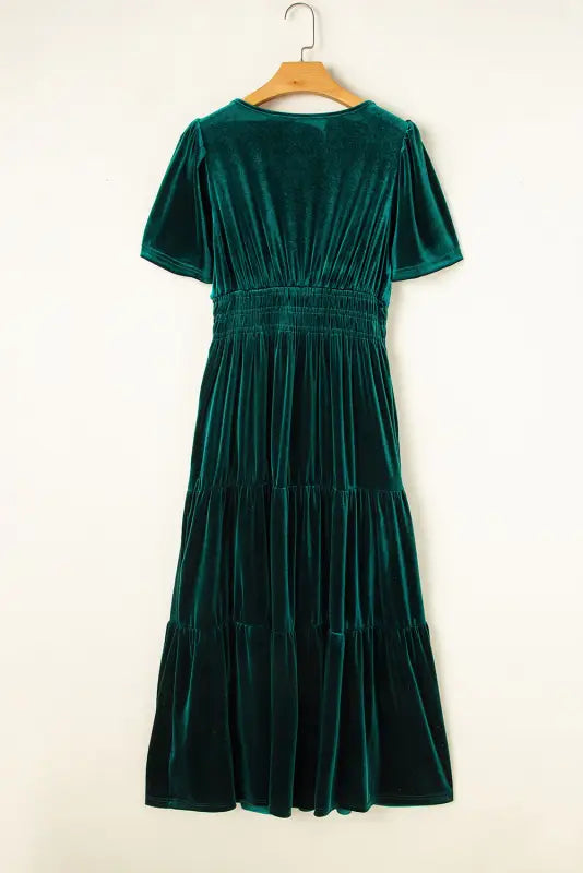 Velvet rhapsody tiered maxi dress - evergreen | fashionfitz