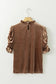 Velvet top - camel ruffled arm - tops/tops & tees