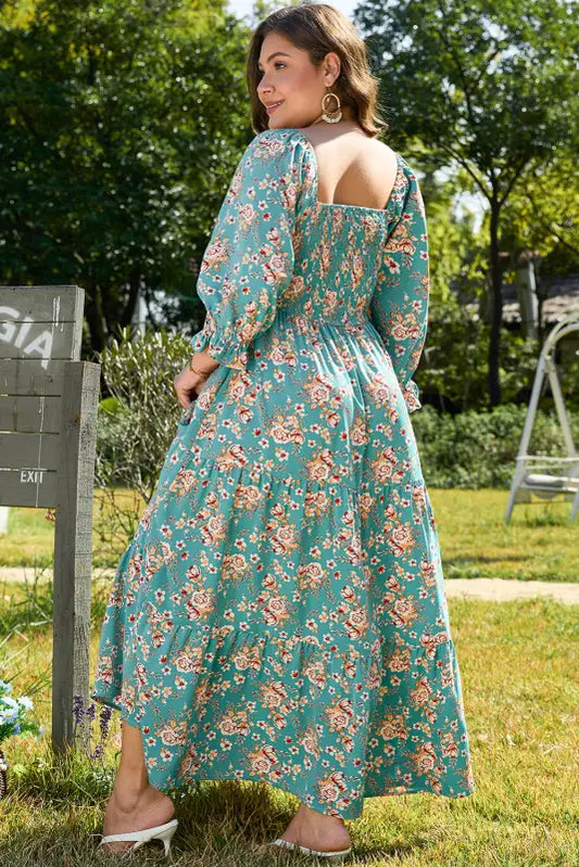 Verdant blossom smocked maxi dress