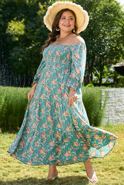 Verdant blossom smocked maxi dress