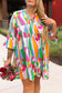 Vibrant abstract ruffle plus size mini dress sizes