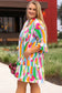 Vibrant abstract ruffle plus size mini dress sizes