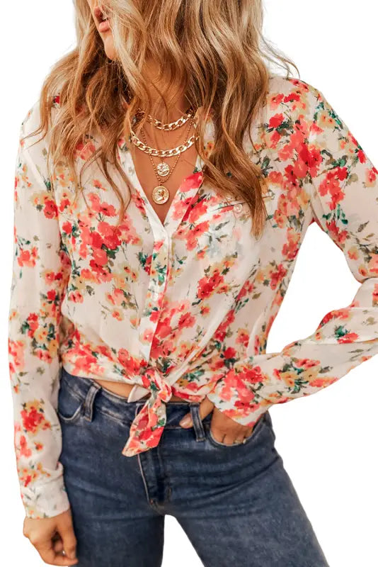 Vibrant floral print chest pocket shirt - blouses & shirts