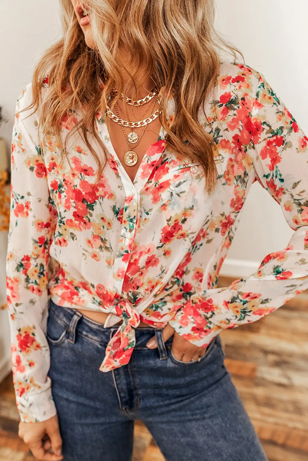 Vibrant floral print chest pocket shirt - snow white / s / polyester - blouses & shirts