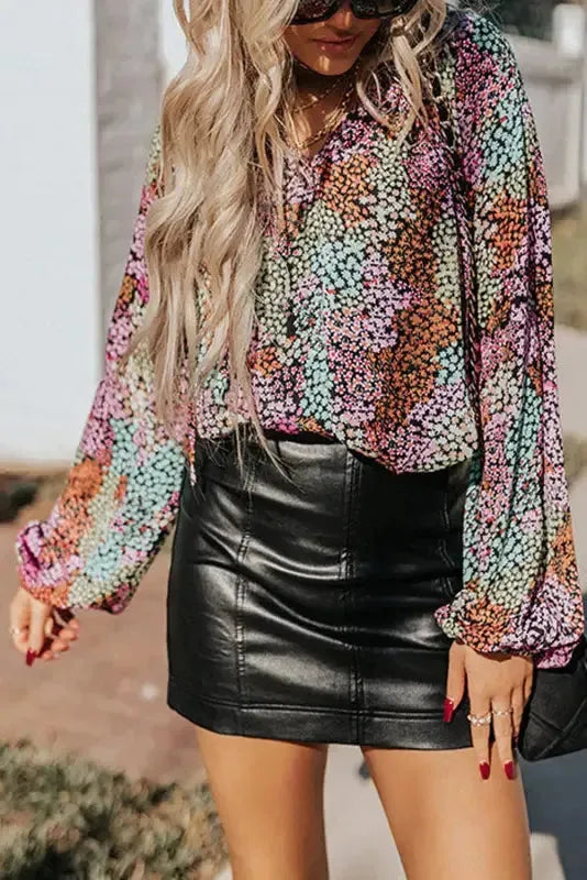 Vibrant Floral Puff Sleeve Blouse - Fashionfitz