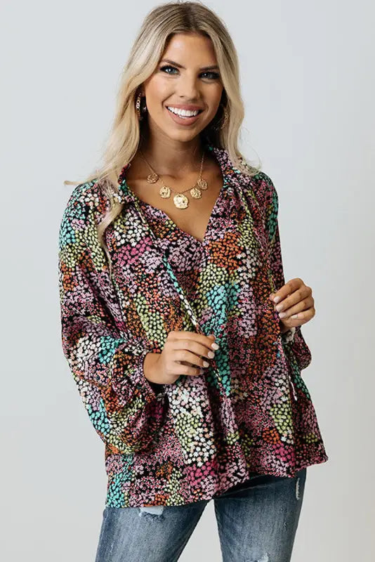 Vibrant floral puff sleeve blouse - blouses