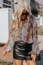Vibrant Floral Puff Sleeve Blouse - Fashionfitz