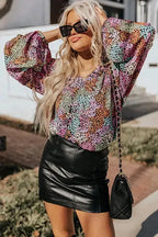 Vibrant Floral Puff Sleeve Blouse - Fashionfitz