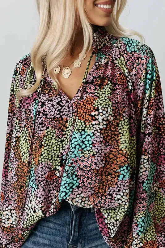 Vibrant Floral Puff Sleeve Blouse - Fashionfitz