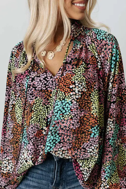 Vibrant floral puff sleeve blouse - blouses