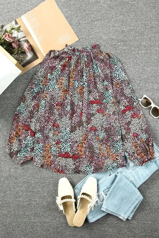 Vibrant Floral Puff Sleeve Blouse - Fashionfitz