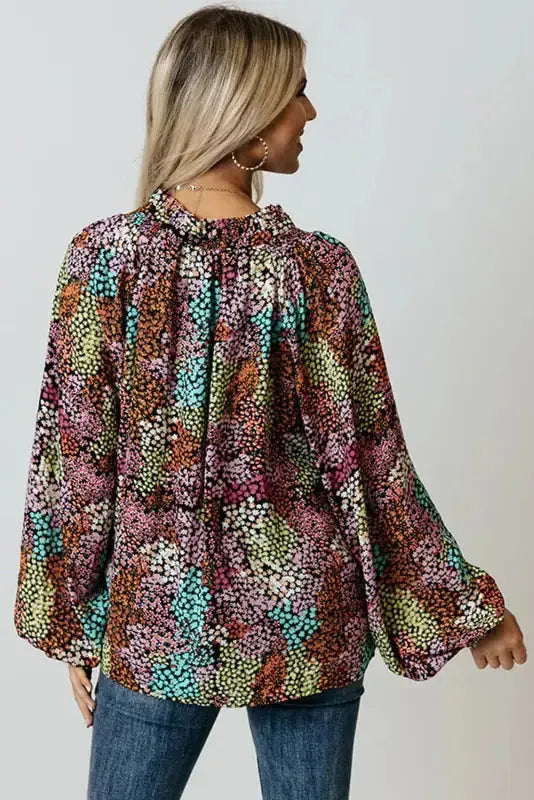 Vibrant Floral Puff Sleeve Blouse - Fashionfitz