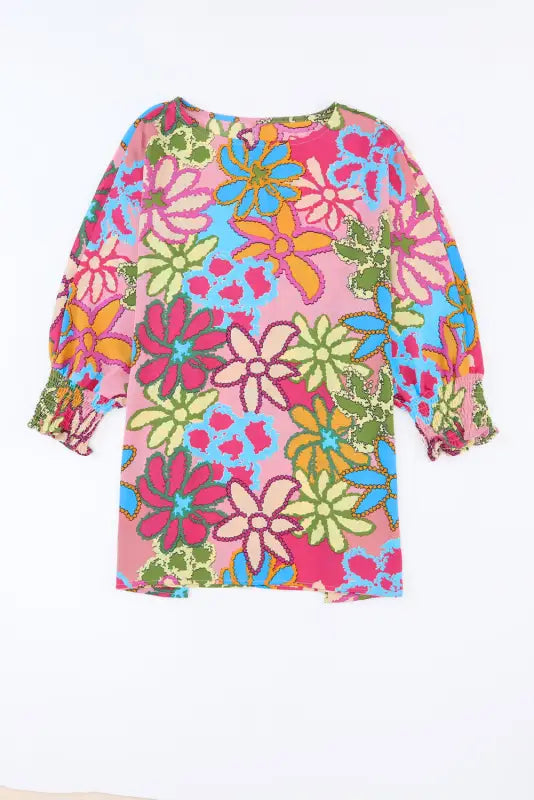 Vibrant floral ruffle sleeve blouse - blouses