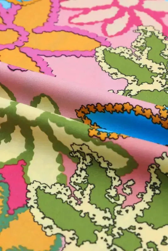 Vibrant Floral Ruffle Sleeve Blouse - Fashionfitz