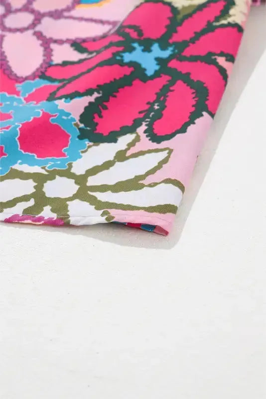 Vibrant Floral Ruffle Sleeve Blouse - Fashionfitz